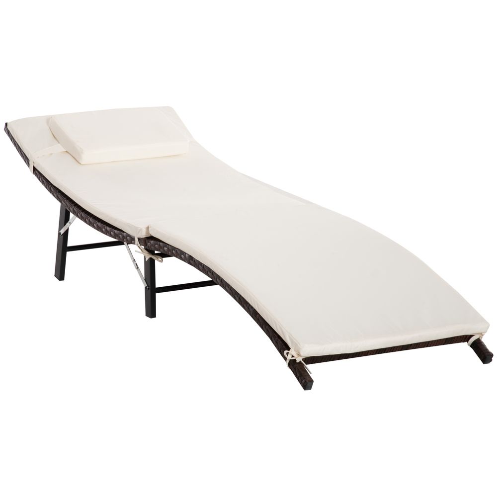 Premium Outsunny Folding Rattan Sun Lounger - Durable, Comfortable, Portable - Perfect for Your Outdoor Space