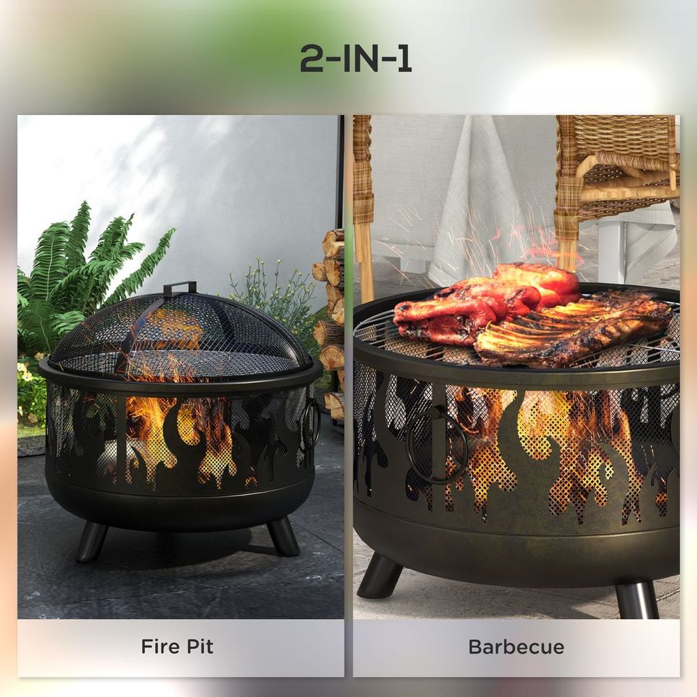 Outsunny 2-in-1 Outdoor Fire Pit & BBQ Cooker - 61.5cm Garden Heater
