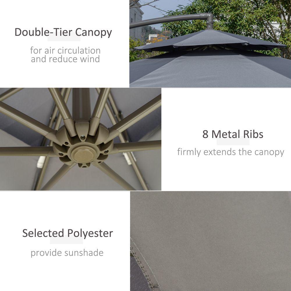 Premium Dark Grey Banana Parasol Umbrella - 2.7m Cantilever Handle. Steel Frame. Sturdy & Stylish. Shade & Comfort.