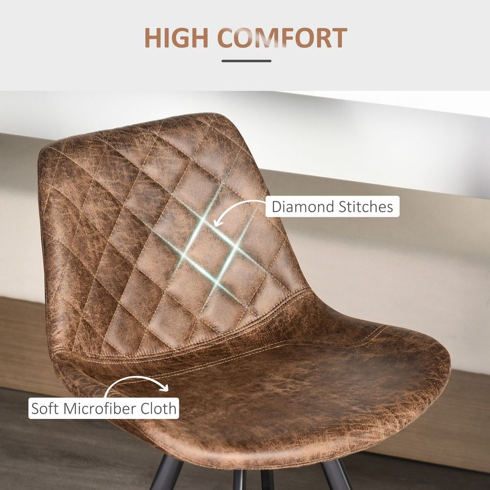 HOMCOM Set Of 2 Bar Stools Microfiber Cloth Tub Seats Padded Steel Brown