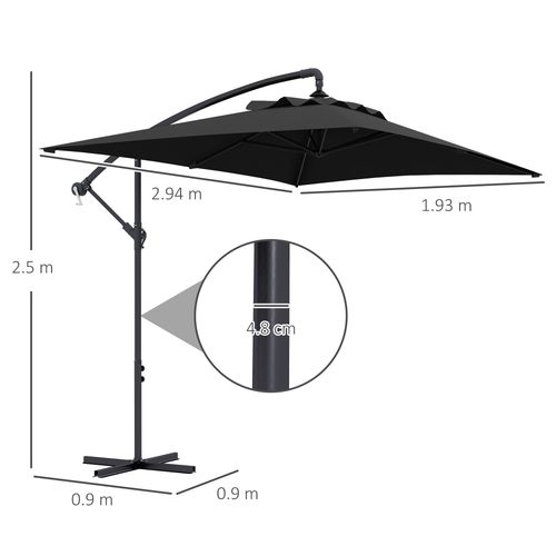 Outsunny 3 m Cantilever Parasol with Cross Base, Crank Handle, 6 Ribs, Black