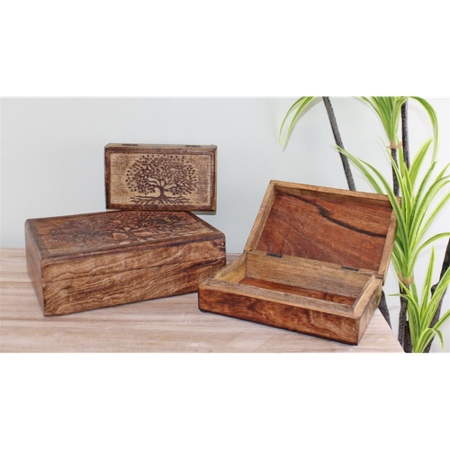Set Of 3 Tree Of Life Wooden Boxes