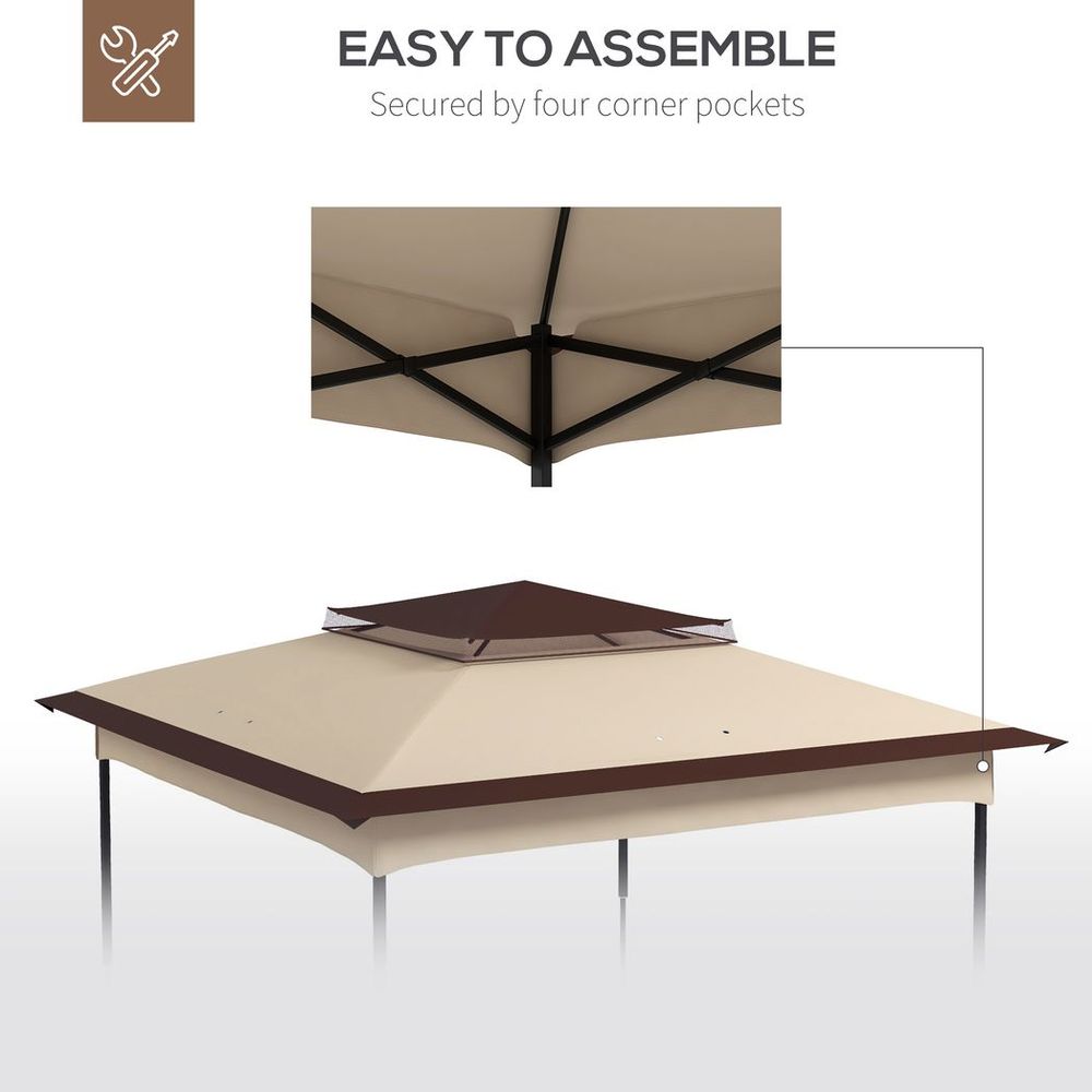 Premium Outsunny Gazebo Cover - 3.25mx3.25m, 2-Tier, 30+ UV Protection, Beige