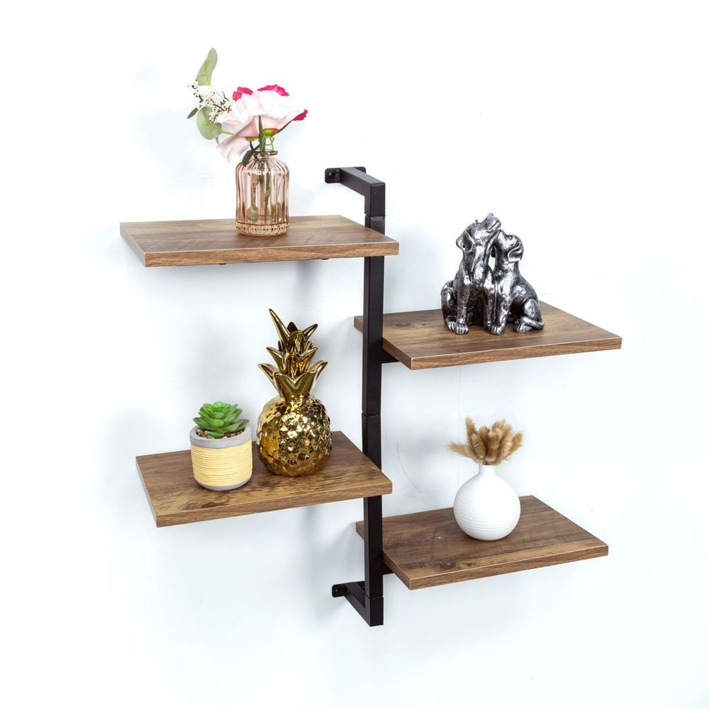 4 Tier Dark Oak Wall Shelf - PARGI: Black Frame, Tall Multi Section, Best Quality, 60x20x60cm