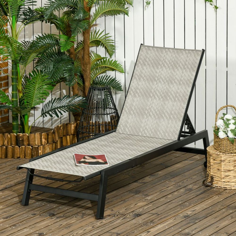 Premium Outdoor Rattan Sun Loungers - 5-Position Backrest & Wheels - High Quality - Black