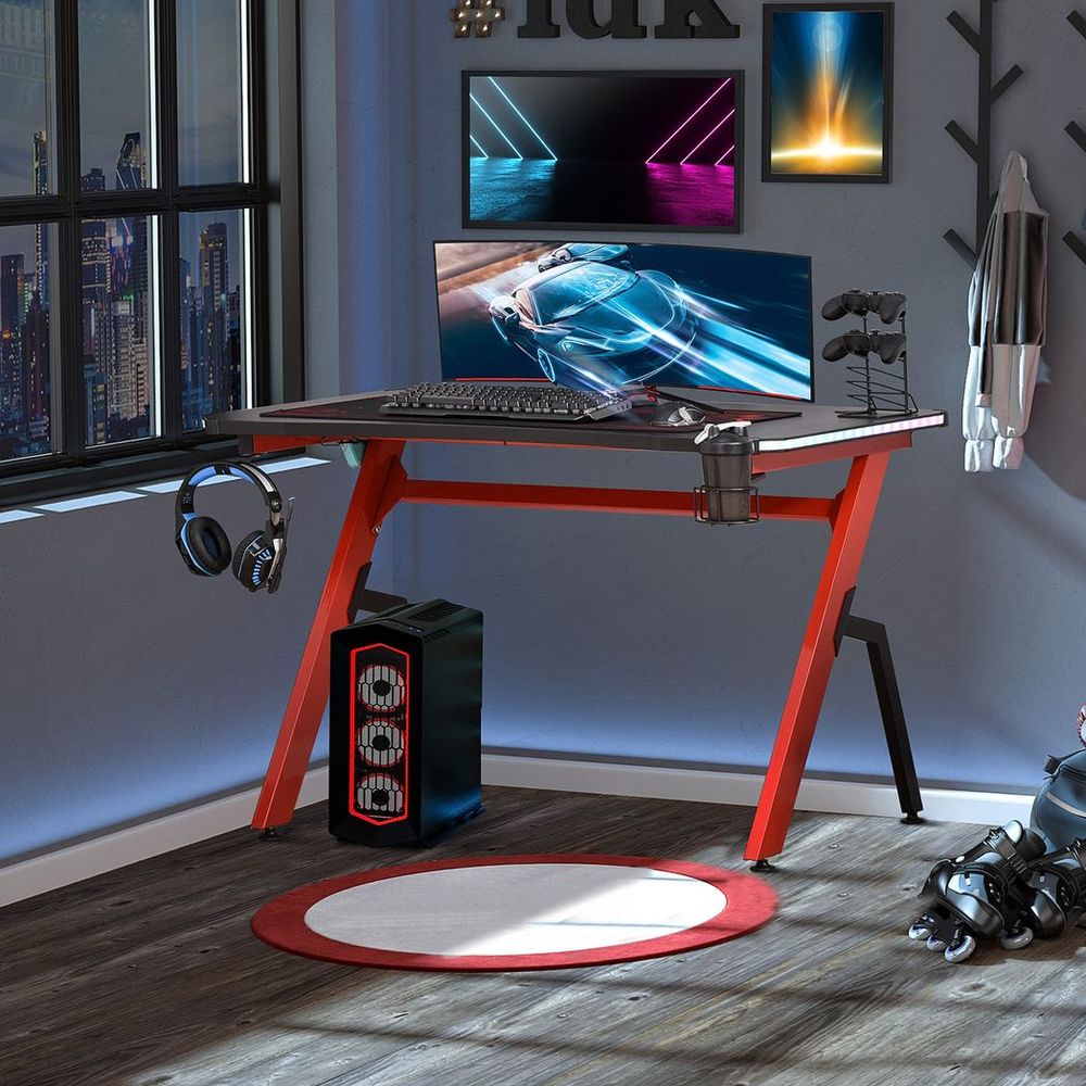 HOMCOM Ergonomic Gaming Desk - LED, Cable Management, Red"

Note: The title has been condensed to meet the 80-character limit.