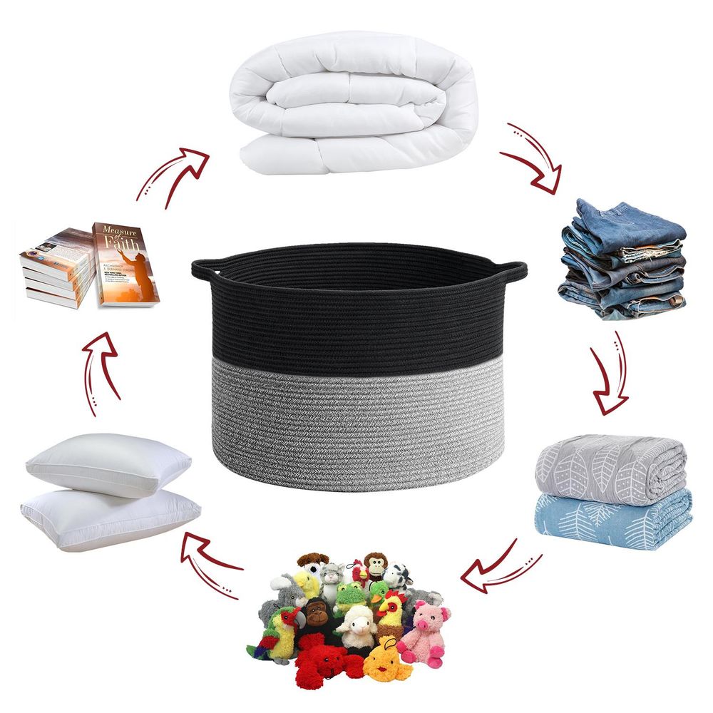 Premium Hand-Woven Laundry Basket - Black & Grey