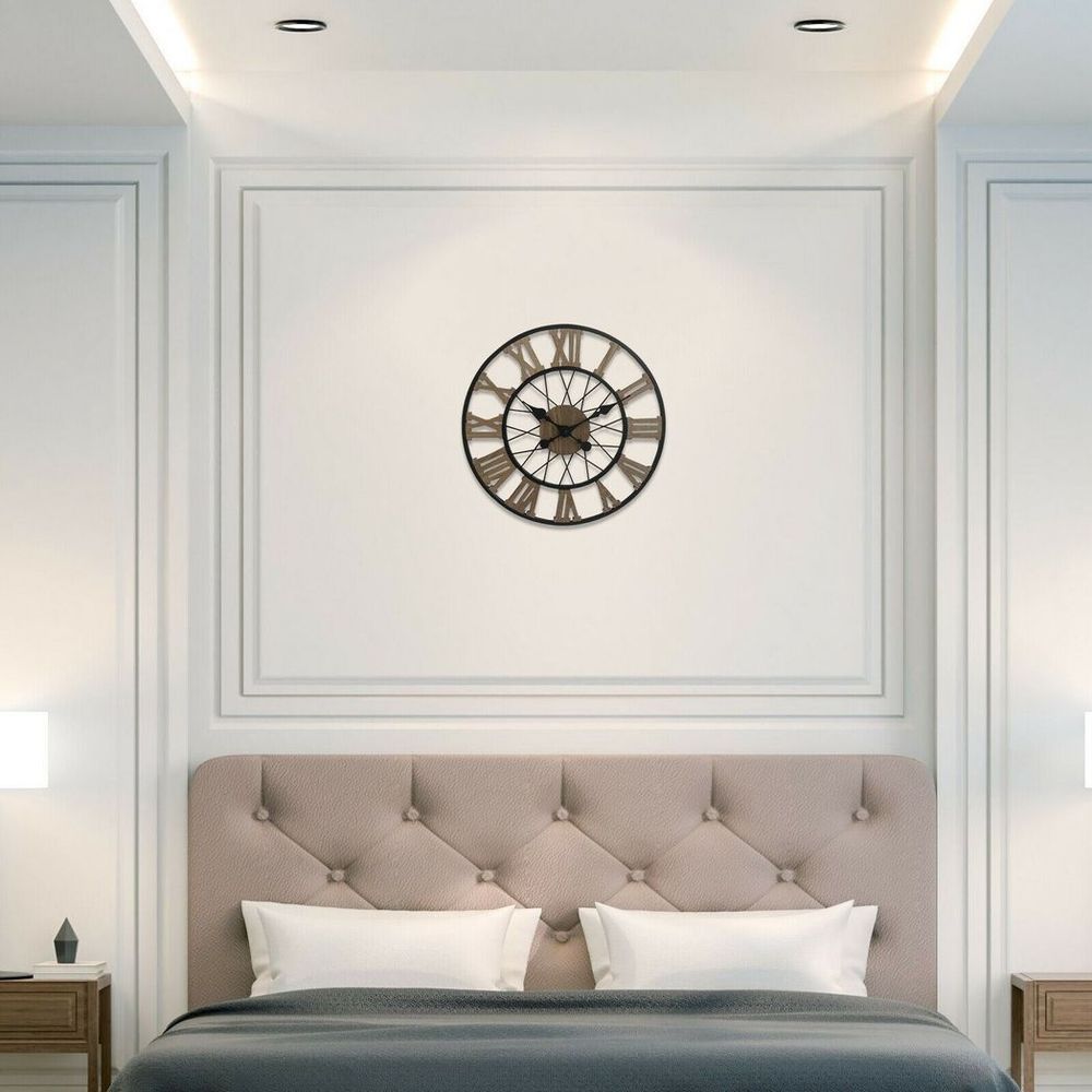 Large Metal Clock - 40CM Wood Design - Vintage Look - Perfect Statement Piece for Any Room - AA Battery Powered
