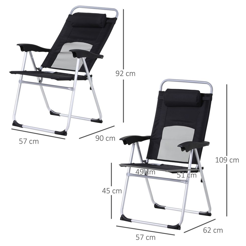 Premium Metal Frame 3-Position Adjustable Outdoor Chair, Black- Comfortable & Durable - Free Headrest