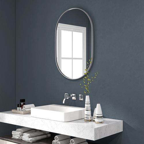 HOMCOM Oval Bathroom Mirror, Modern Wall Mirror Aluminium Frame, 60 x 90cm