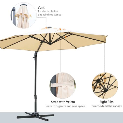 Outsunny Umbrella Parasol W/360 Rotation and Cross Base-Beige