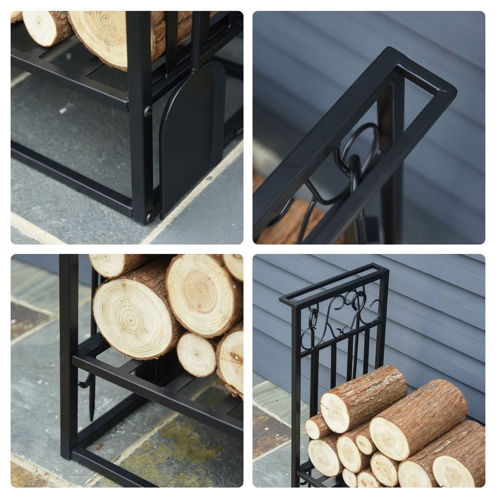 Vintage Style Firewood Log Rack Holder - High Quality Tools, Hooks Included for Easy Use and Storage