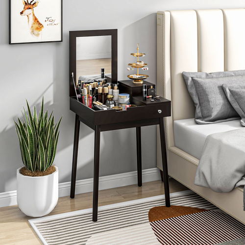 HOMCOM Dressing Table Vanity Desk Flip-up Mirror 2 Drawers, Black