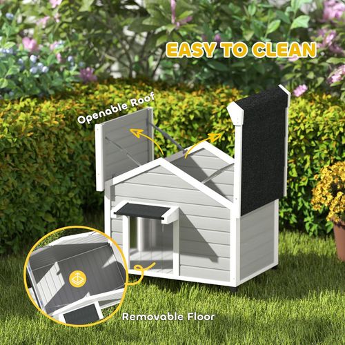 Wooden Dog House, Dog Kennel Outdoor w/ Openable Roof, Removable Floor, Curtain