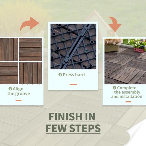 Outsunny 27pc Floor Tiles Interlocking Solid Wood DIY Deck Tiles Outdoor Black