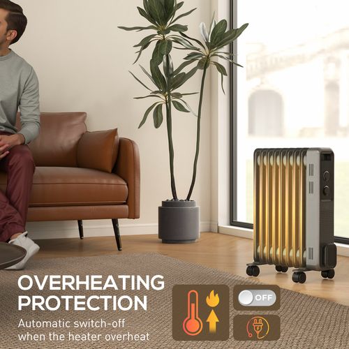 HOMCOM Oil Filled Radiator Portable Space Heater W/ 9 Fin, 3 Heat Settings