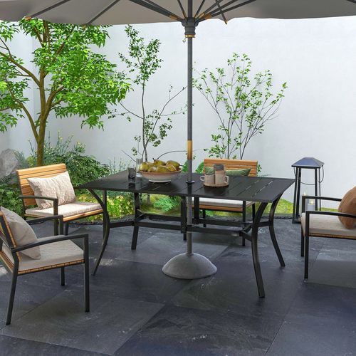 Outsunny Garden Dining Table with Steel Frame and Slatted Top for Balcony Black
