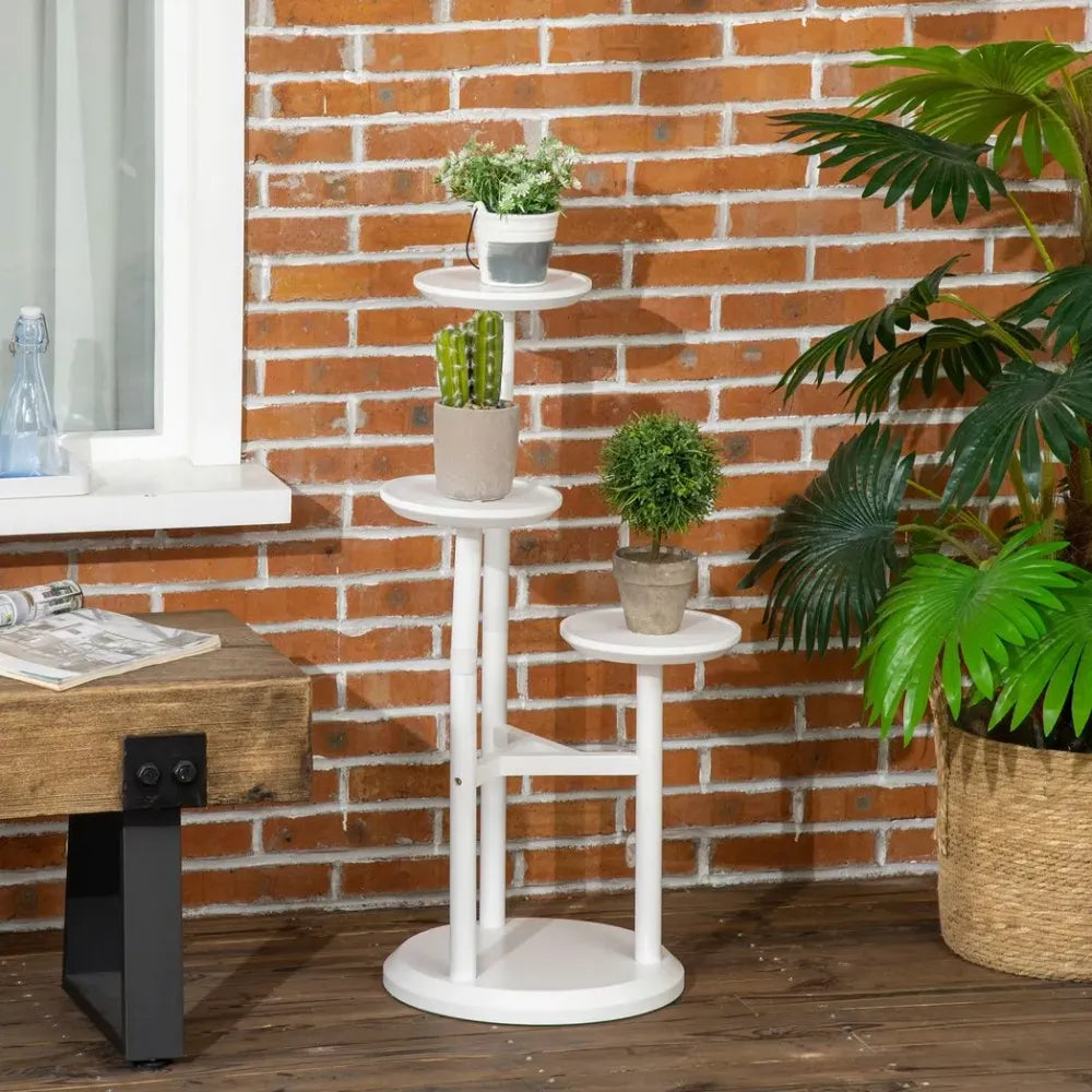 High-Quality 3 Tiered Bamboo Plant Stand - Indoor/Outdoor - White