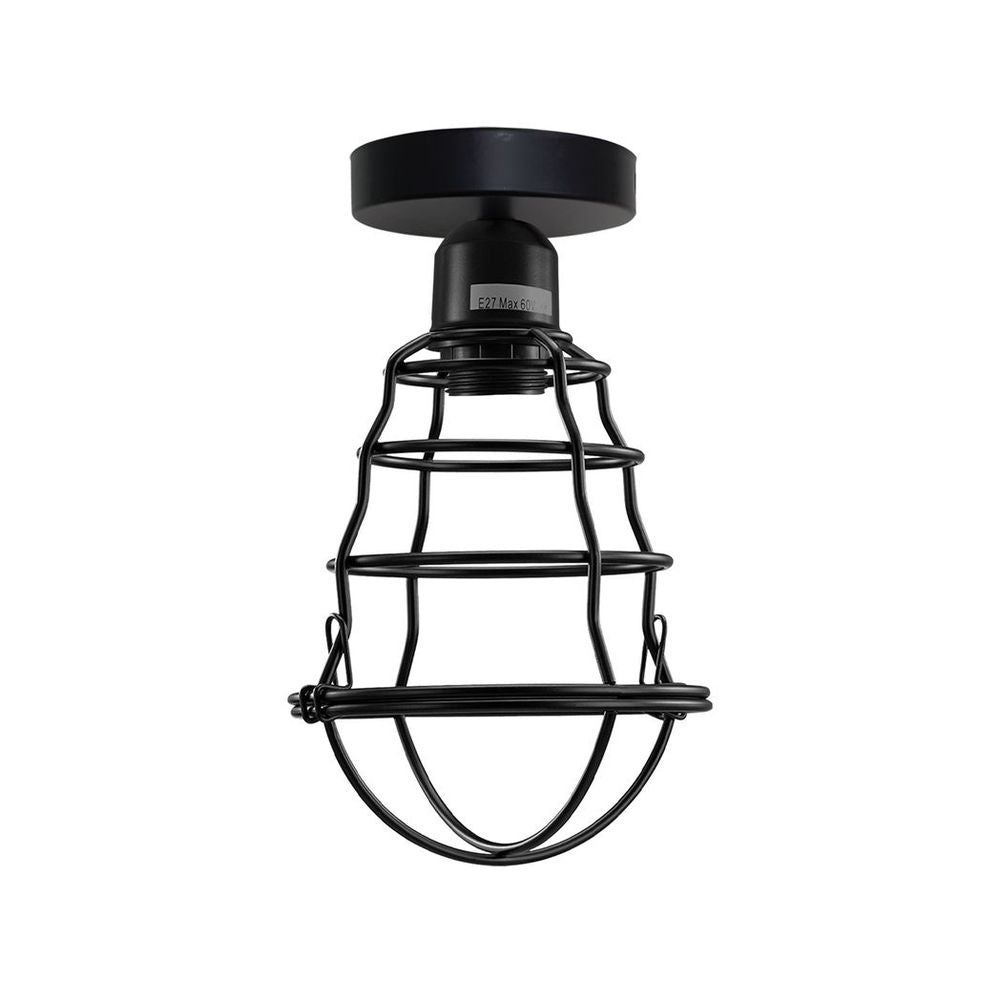 Vintage Industrial Geometric Wavy Shaped Wire Cage Light Metal Round Ceiling Rose Lighting Bulb Holder