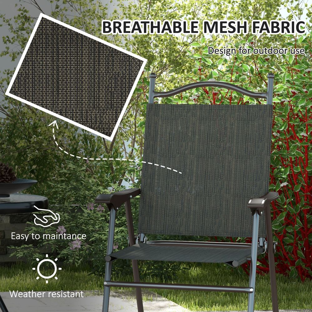 Outsunny Folding Chairs - Armrests, Breathable Fabric, Dark Brown