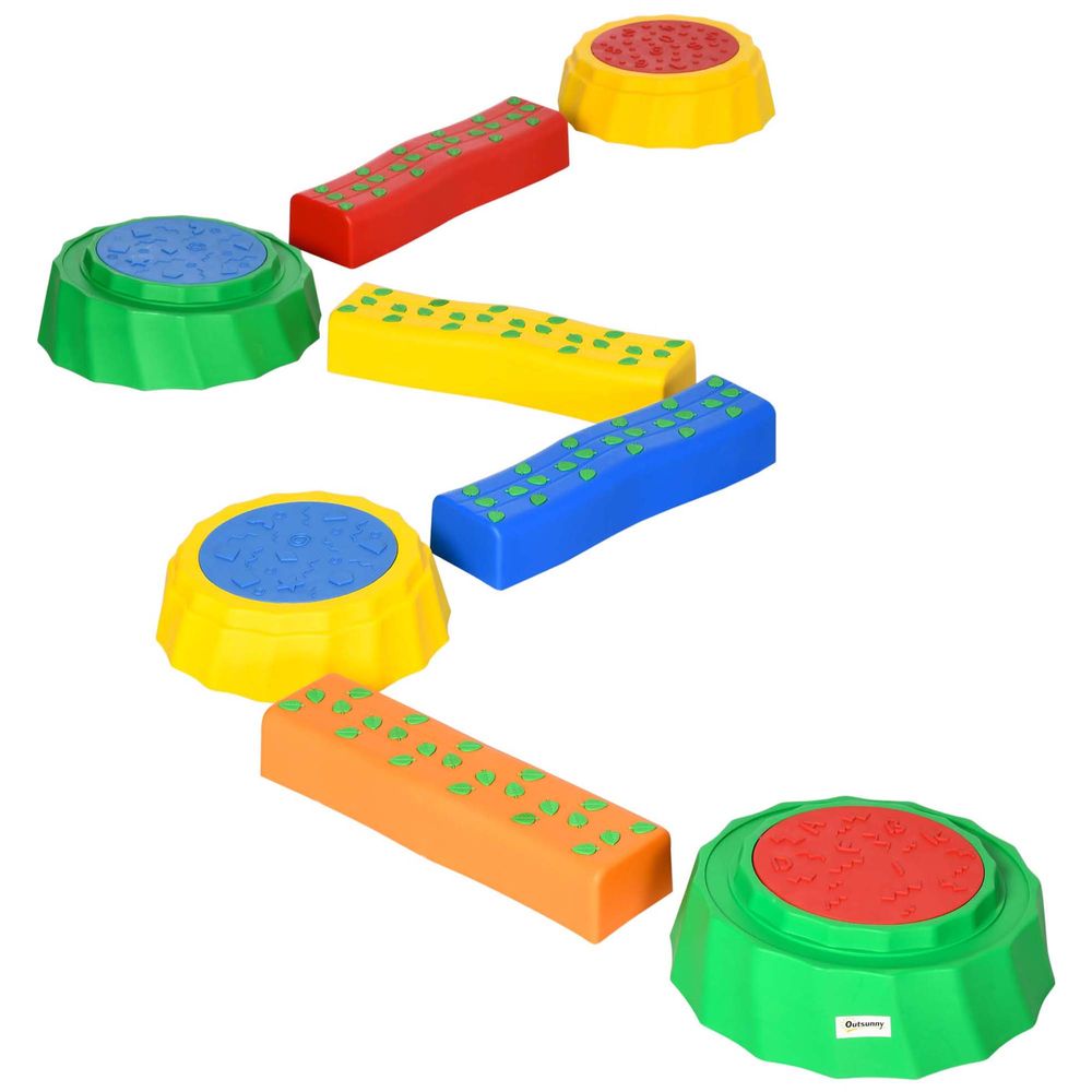 Outsunny 8 PCS Kids Stepping Stones Balance Beam w/Non-Slip Surface and Bottom, Stackable Stepping Stones for Toddler