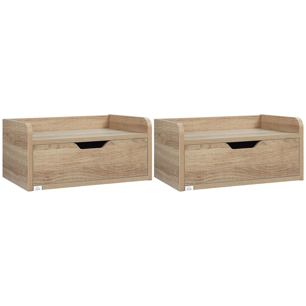 HOMCOM Floating Nightstand Set - Wall Mounted Bedside Table with Drawer - Pack of 2