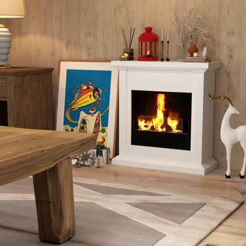 HOMCOM Bioethanol Fire, Ethanol and Gel Fireplace, 3 Hours Burns, White