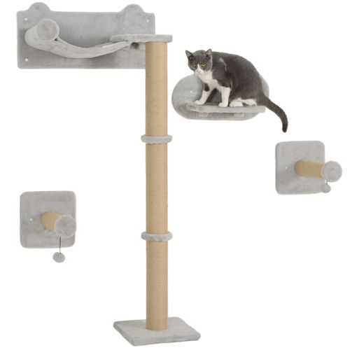 PawHut 4 Piece Cat Shelves w/ Scratching Post, Steps, Jumping Platform
