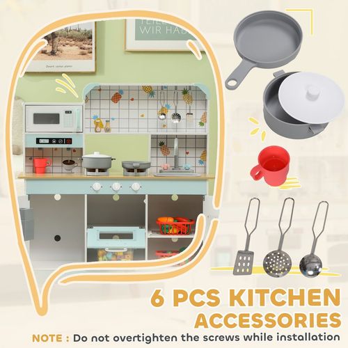 AIYAPLAY Toy Kitchen, Pretend Role Play Kitchen with Hob, Sound and Light, Coffee Machine, Ice Maker, Microwave, Oven, Storage Space, for Boys and Girls Aged 3+ Years