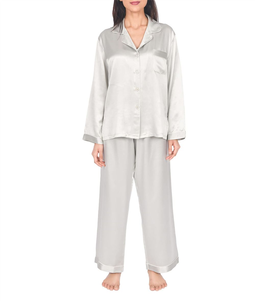 SILK PJS LONG SETS LADIES LARGE SILVER Pyjamas