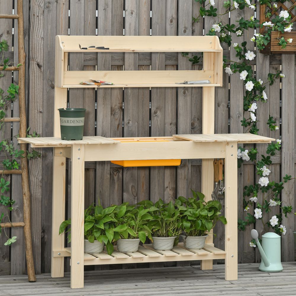 Garden Potting Bench Workstation Table w/ Sliding Tabletop & Dry Sink Outsunny