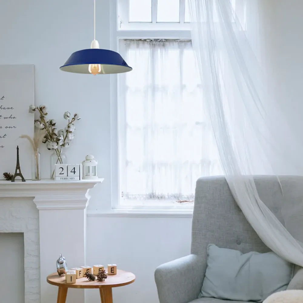 Navy Blue Retro Vintage Lampshade Easy Fit E27 Base Industrial Pendant Metal 36cm Lamp Light Shades