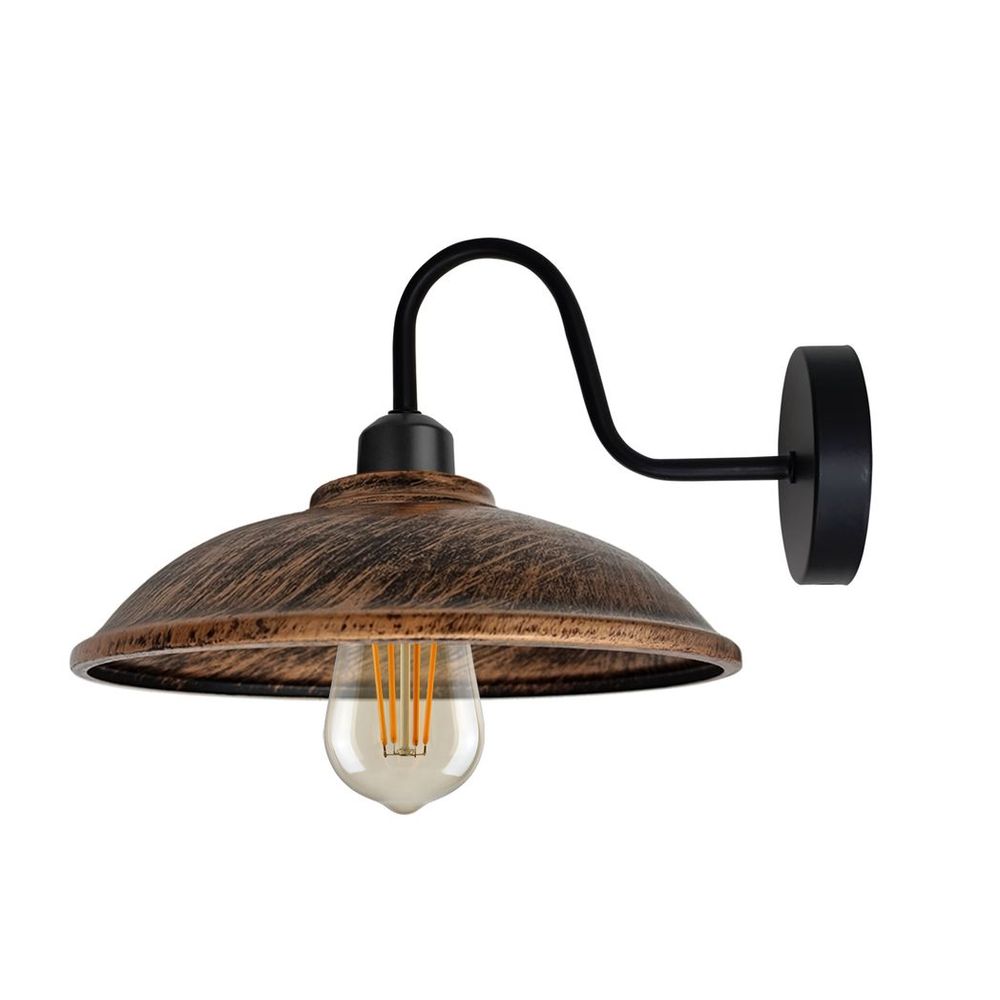 Vintage Brushed Copper Wall Light Fixture, Black Wall Sconce w/ E27 Base Socket, Swan Neck Hemisphere Shade