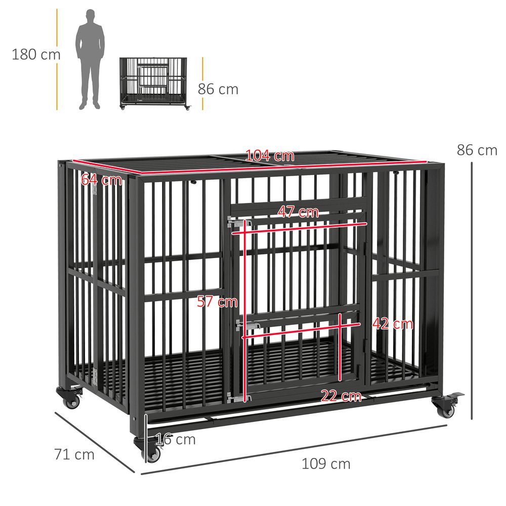 Premium PawHut 43" Foldable Heavy Duty Dog Crate - Locks, Tray, Wheels