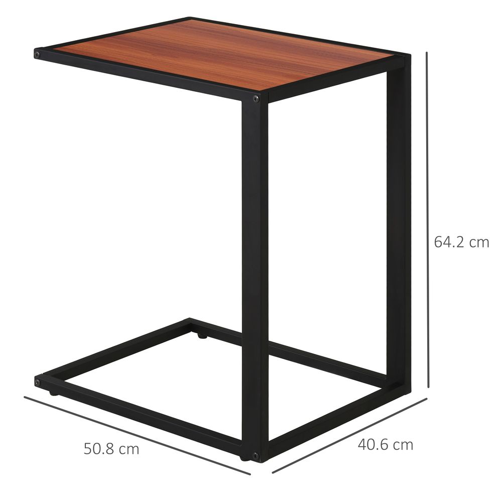 Industrial C-Shaped Side Table - Walnut | Modern Coffee Table- Metal Base