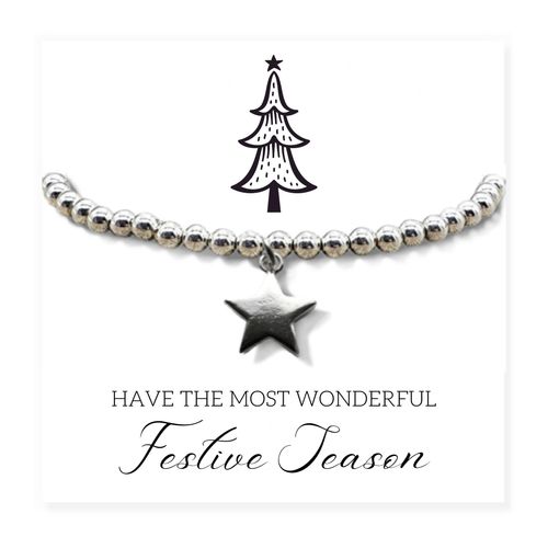 Silver Star Beaded Bracelet - Festive Season Card Gift