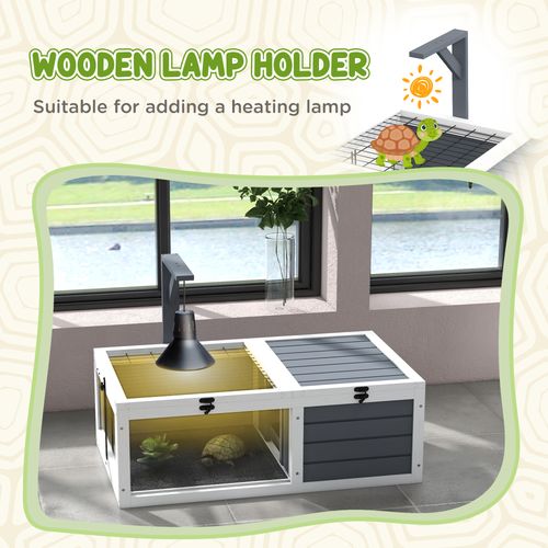 PawHut Tortoise House, Wooden Tortoise Table w/ Wooden Lamp Holder - Grey