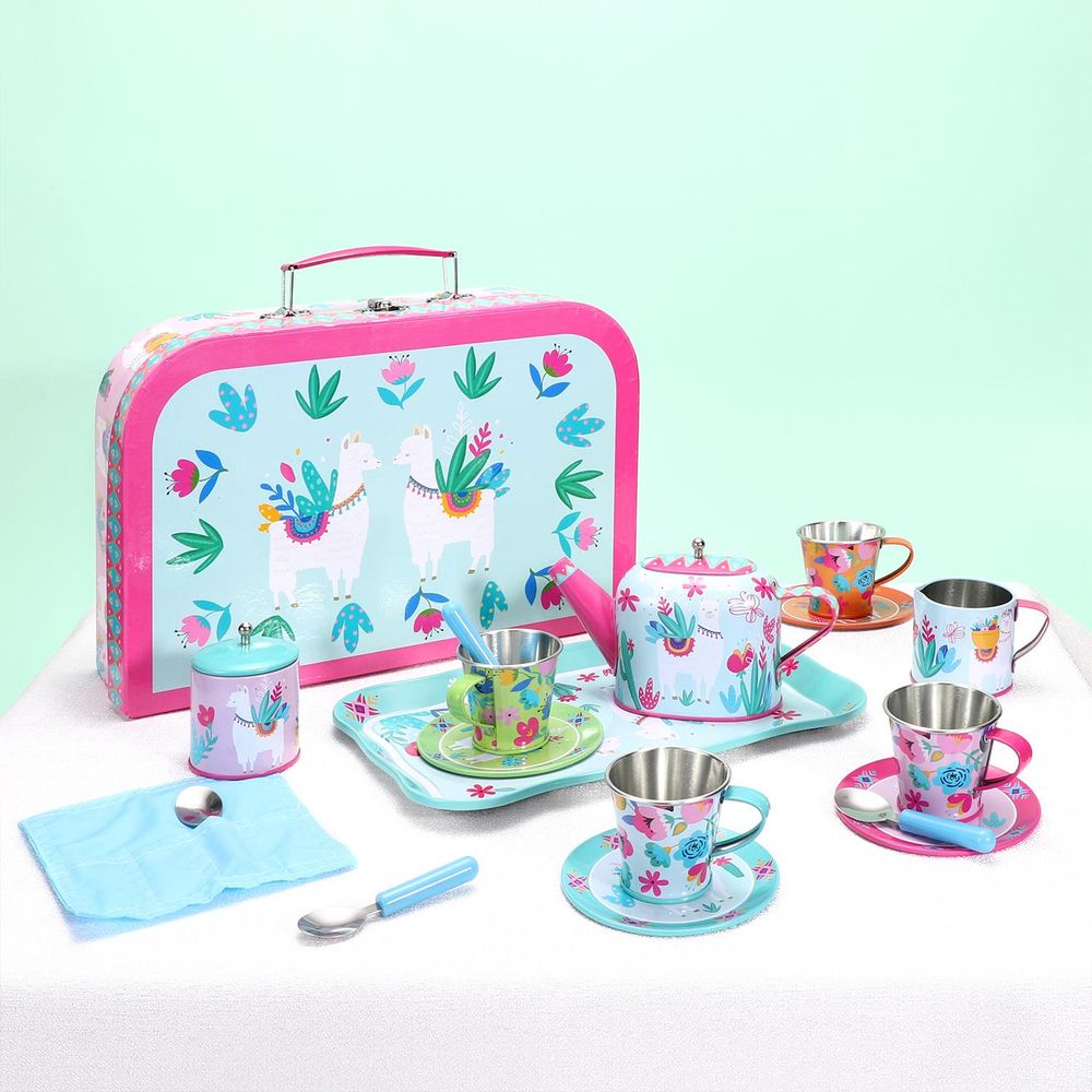 Premium Llama Tea Set - 18pc Tin, Perfect for Fun Pretend Play
