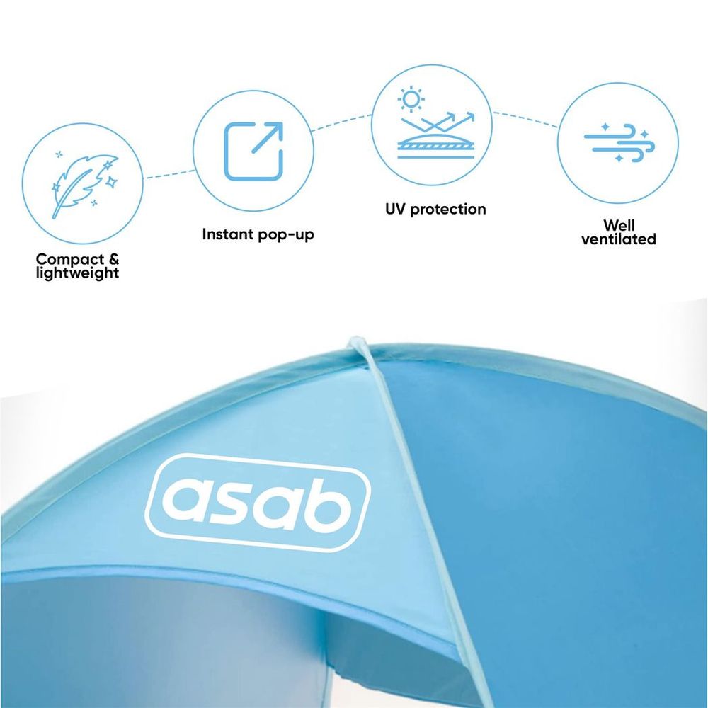 ASAB Pop Up Beach Tent - BLUE | Durable, UV Protected, Well-Ventilated, Wide Use, Easy Setup | 6 Pegs, Carry Bag | 80 characters