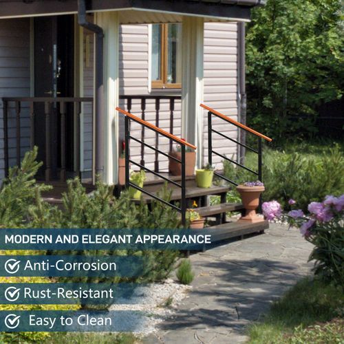 Handrails for Outdoor Steps, Wrought Iron Solid Wood Hand Railing for Concrete Steps, Porch Steps, Wooden Steps, Fits 1 to 3 Steps