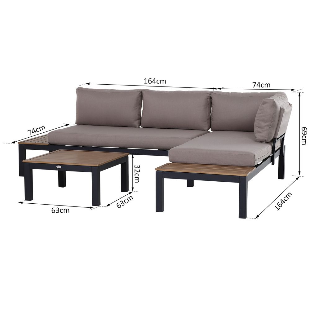 3-Piece Aluminium Frame Outdoor Garden Furniture Set Mixed Grey
