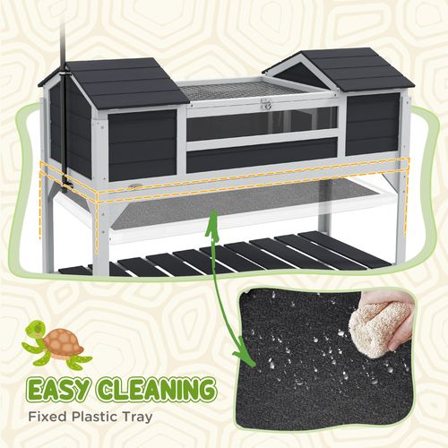 PawHut Tortoise House w/ Adjustable Lamp Holder, Openable Lid, Dual Main Houses