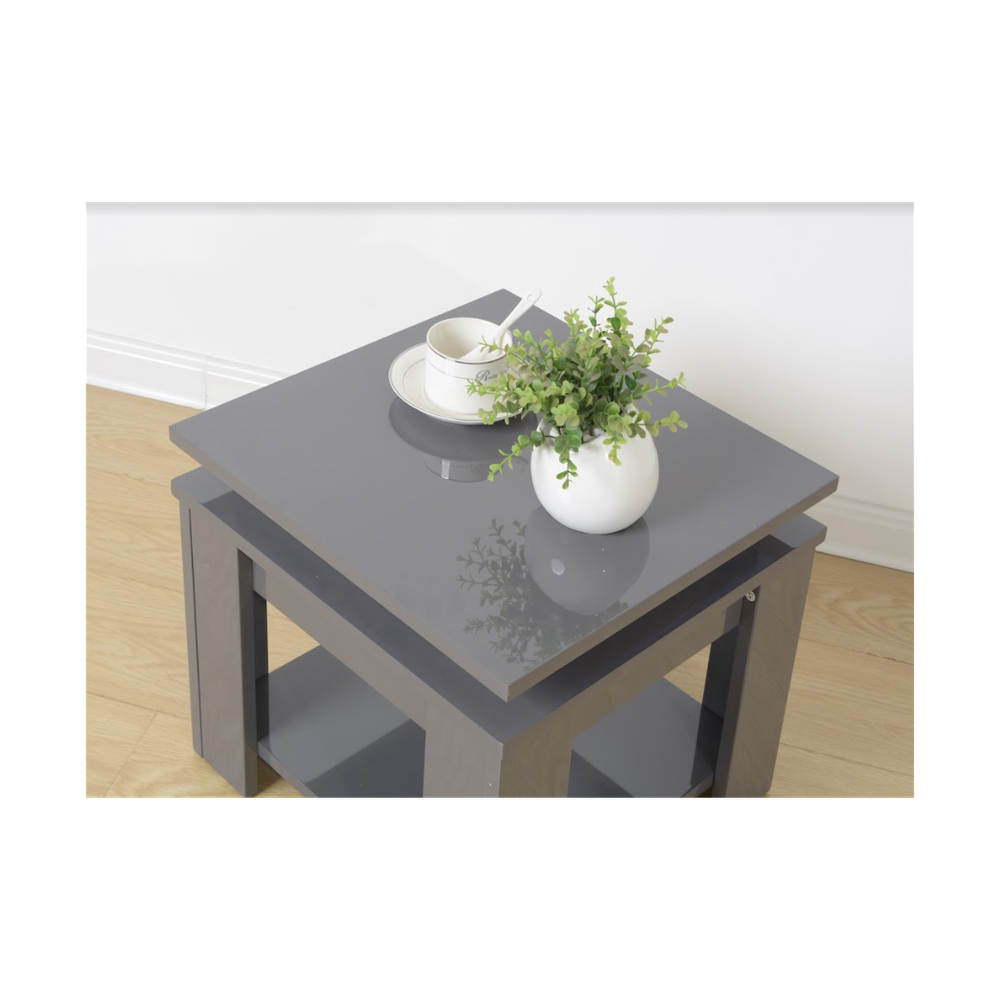EFFULGENCE Grey Square Side Table - Blue LED Light - Premium Quality