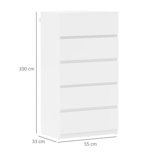 HOMCOM Bedroom Chest of Drawers, 5 Drawers Dresser, Drawer Unit, White