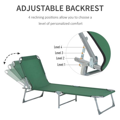 Outsunny Reclining Sun Lounger Chair Folding Camping Bed with 4-Position Adjustable Backrest, for Travel Indoor Outdoor Office Fishing, Green