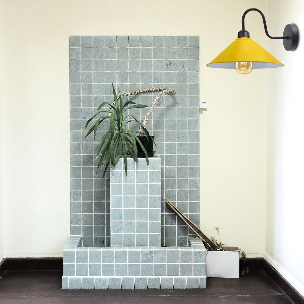 Vintage Yellow Wall Sconce, Black Swan Neck Shade, E27 Socket, Wall Mounted Light Fixture - High Quality