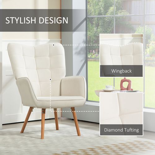 HOMCOM Accent Chair Velvet-Touch Tufted Wingback Armchair