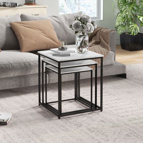 HOMCOM Nesting Coffee Tables Set of 3 Stacking Sofa Side Tables White