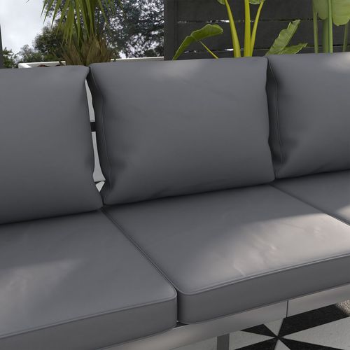 Outsunny 3-Seater Aluminium Garden Bench w/ Cushions, Backrest & Armrest, Grey