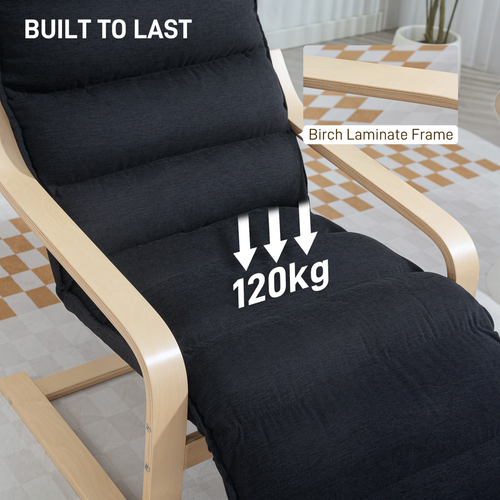 HOMCOM Birch Wood Lounge Chair for Living Room, Bedroom